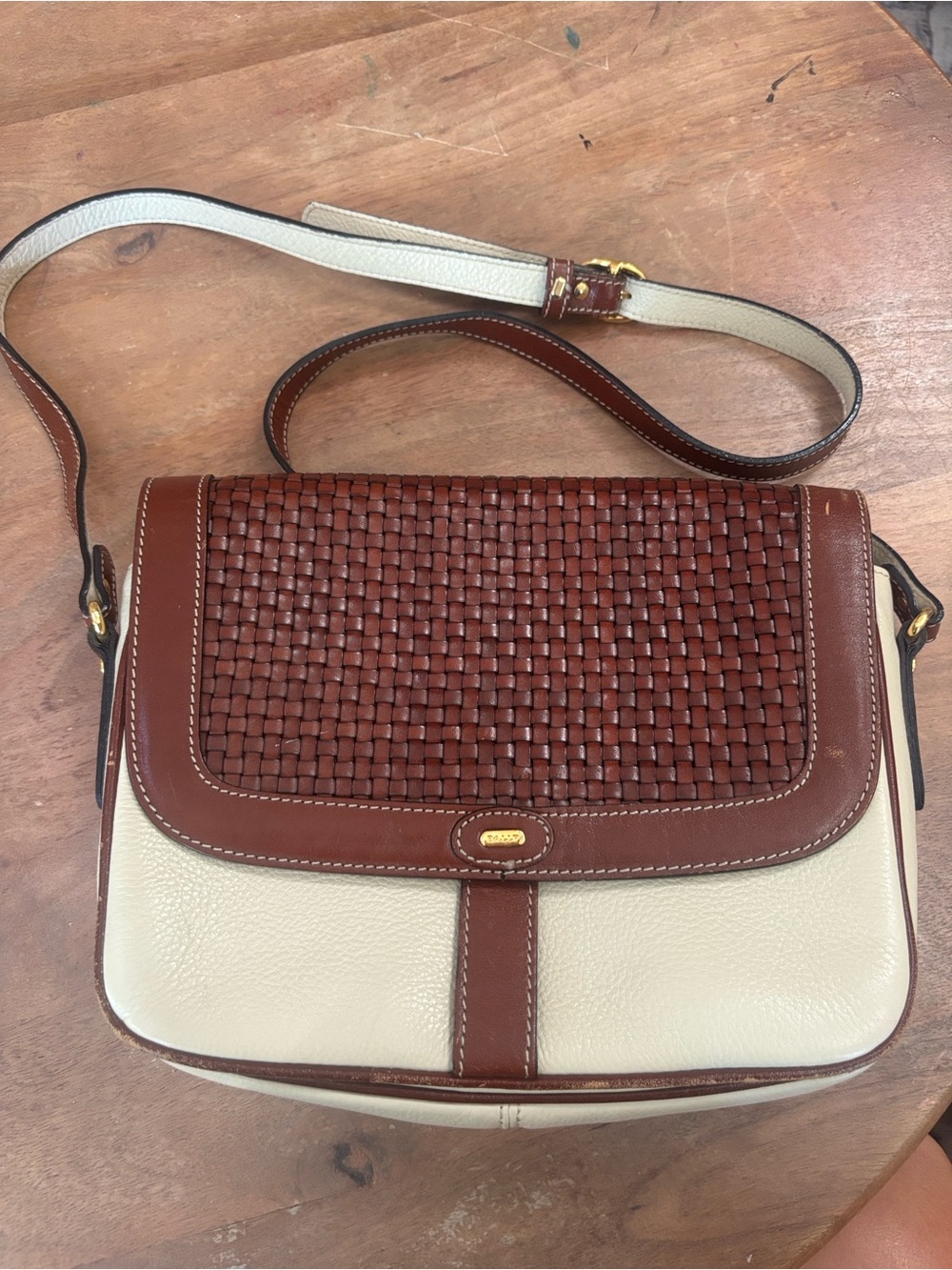 Vintage Bally Cream and Brown Woven Leather Crossbody